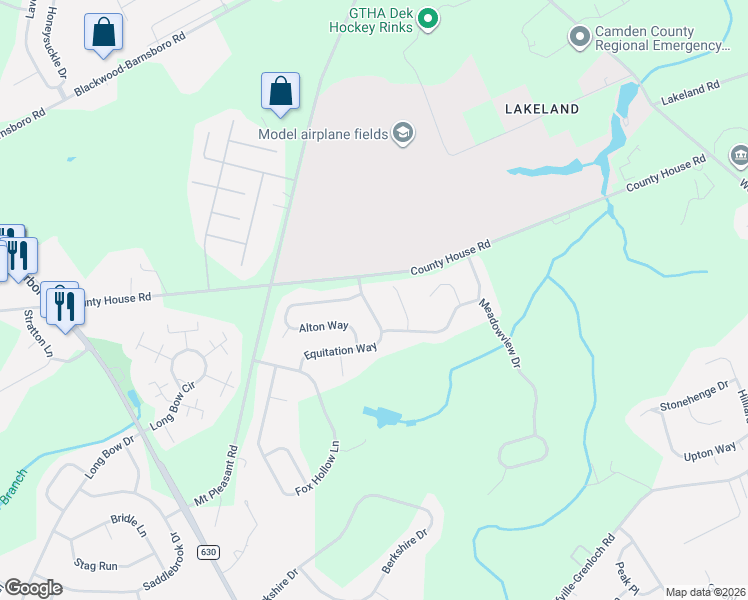 map of restaurants, bars, coffee shops, grocery stores, and more near 11 Equitation Way in Washington Township
