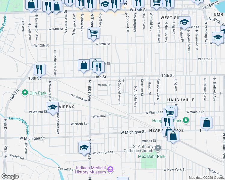 map of restaurants, bars, coffee shops, grocery stores, and more near 785 North Centennial Street in Indianapolis