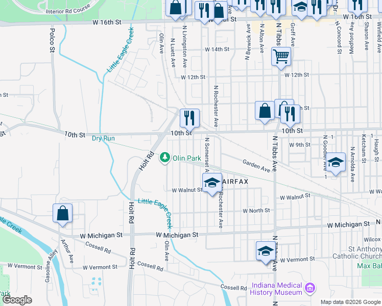 map of restaurants, bars, coffee shops, grocery stores, and more near 758 North Livingston Avenue in Indianapolis