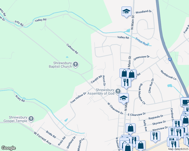 map of restaurants, bars, coffee shops, grocery stores, and more near 211 Hastings Way in Shrewsbury