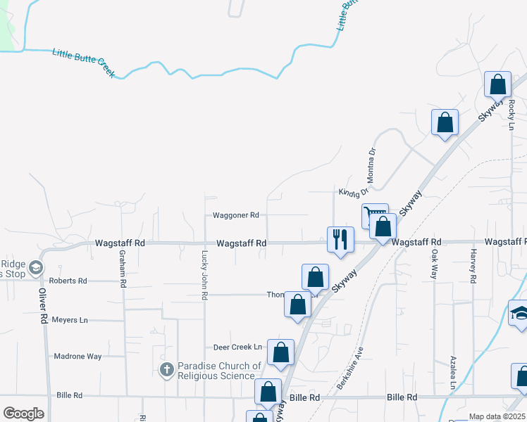 map of restaurants, bars, coffee shops, grocery stores, and more near 945 Waggoner Road in Paradise
