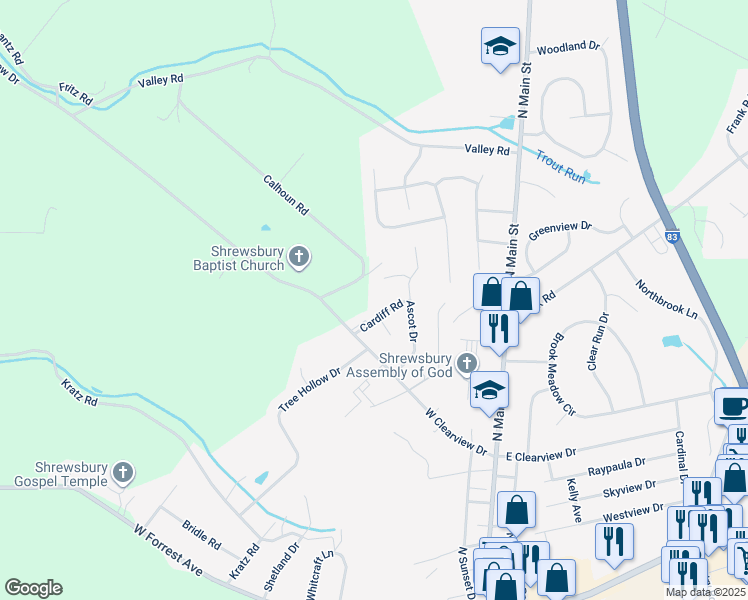 map of restaurants, bars, coffee shops, grocery stores, and more near 211 Hastings Way in Shrewsbury
