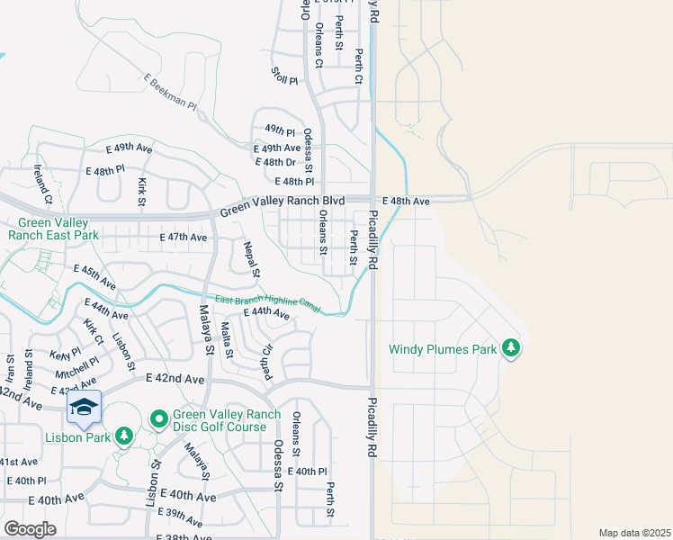 map of restaurants, bars, coffee shops, grocery stores, and more near 21558 East 45th Avenue in Denver