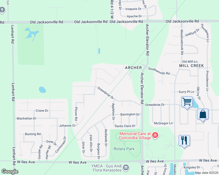 map of restaurants, bars, coffee shops, grocery stores, and more near Sangamon Valley Trail in Springfield