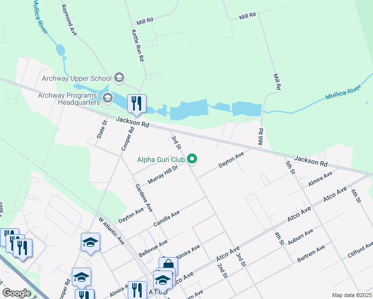 map of restaurants, bars, coffee shops, grocery stores, and more near 2341 Murray Hill Drive in Waterford