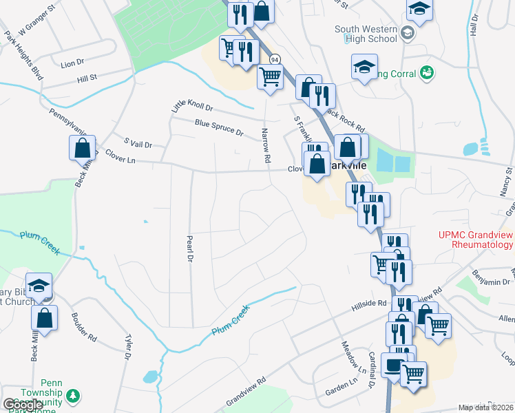 map of restaurants, bars, coffee shops, grocery stores, and more near 109 Granbury Crossing in Hanover