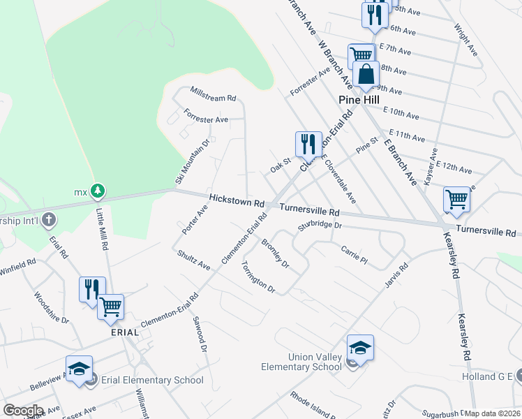 map of restaurants, bars, coffee shops, grocery stores, and more near in Gloucester Township