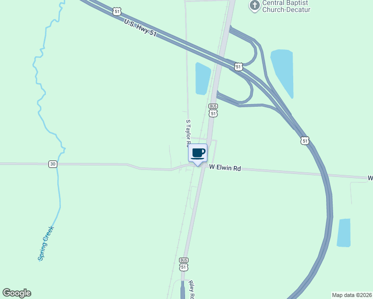 map of restaurants, bars, coffee shops, grocery stores, and more near 4935 South Taylor Road in Elwin