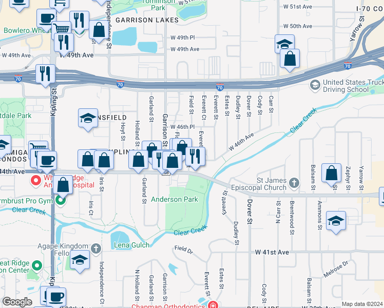 map of restaurants, bars, coffee shops, grocery stores, and more near 4559 Everett Court in Wheat Ridge