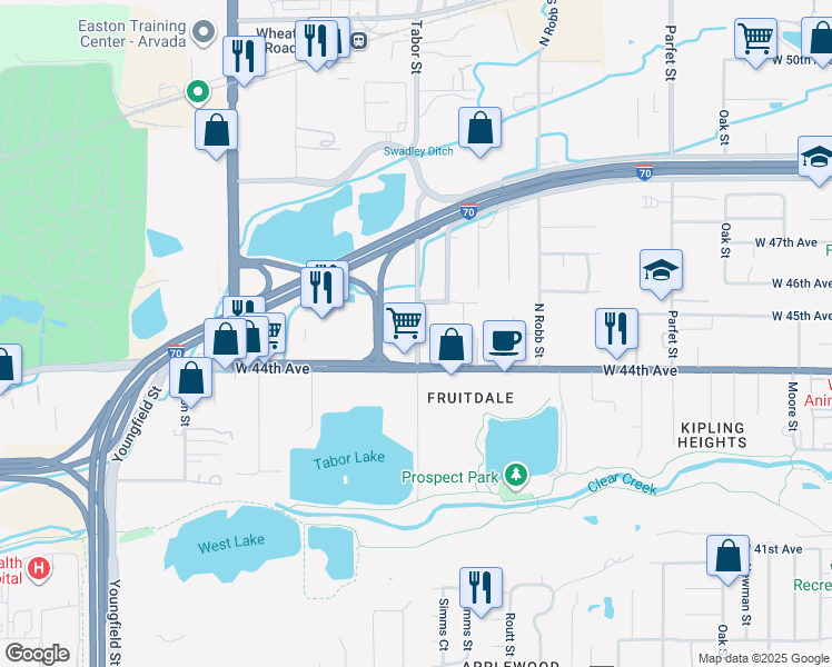 map of restaurants, bars, coffee shops, grocery stores, and more near 11780 West 46th Avenue in Wheat Ridge