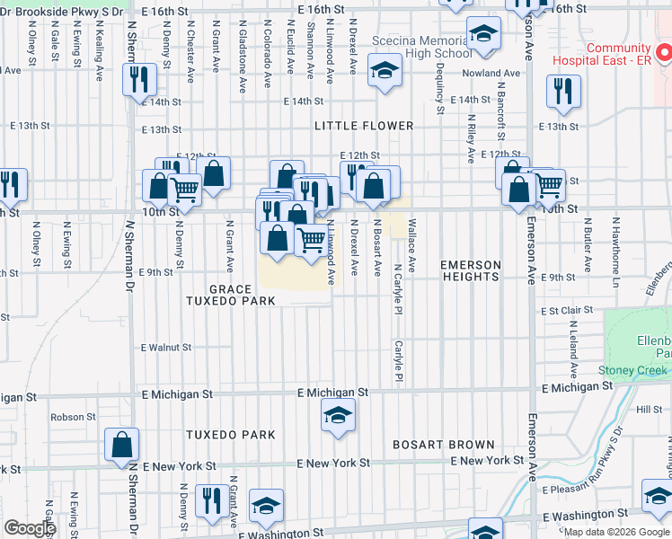 map of restaurants, bars, coffee shops, grocery stores, and more near 929 North Linwood Avenue in Indianapolis