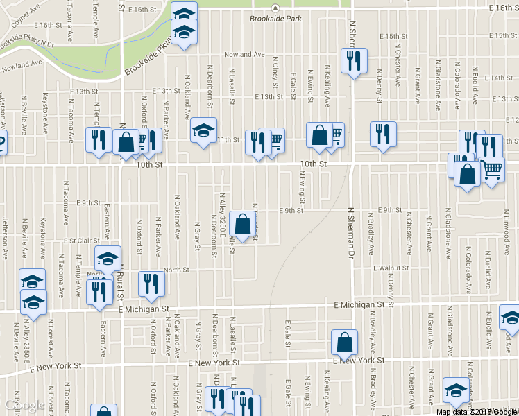 map of restaurants, bars, coffee shops, grocery stores, and more near 932 North Olney Street in Indianapolis