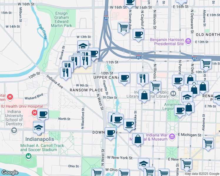 map of restaurants, bars, coffee shops, grocery stores, and more near 925 Gardengate Place in Indianapolis