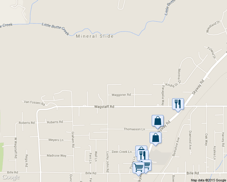 map of restaurants, bars, coffee shops, grocery stores, and more near 879 Waggoner Road in Paradise