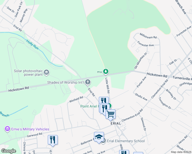 map of restaurants, bars, coffee shops, grocery stores, and more near 1193 Hickstown Road in Camden County