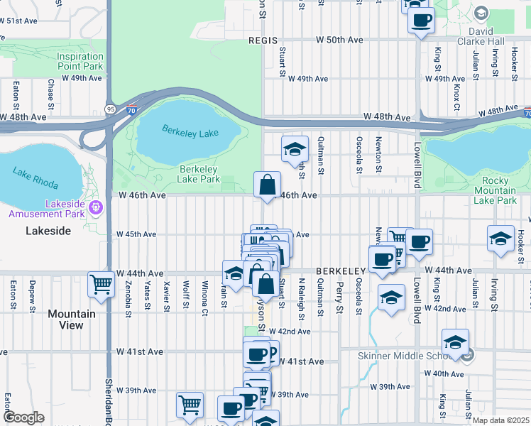 map of restaurants, bars, coffee shops, grocery stores, and more near 4586 Tennyson Street in Denver