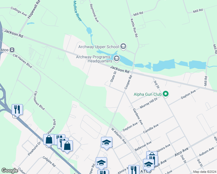 map of restaurants, bars, coffee shops, grocery stores, and more near 2305 State Street in Atco