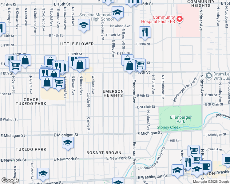 map of restaurants, bars, coffee shops, grocery stores, and more near in Indianapolis