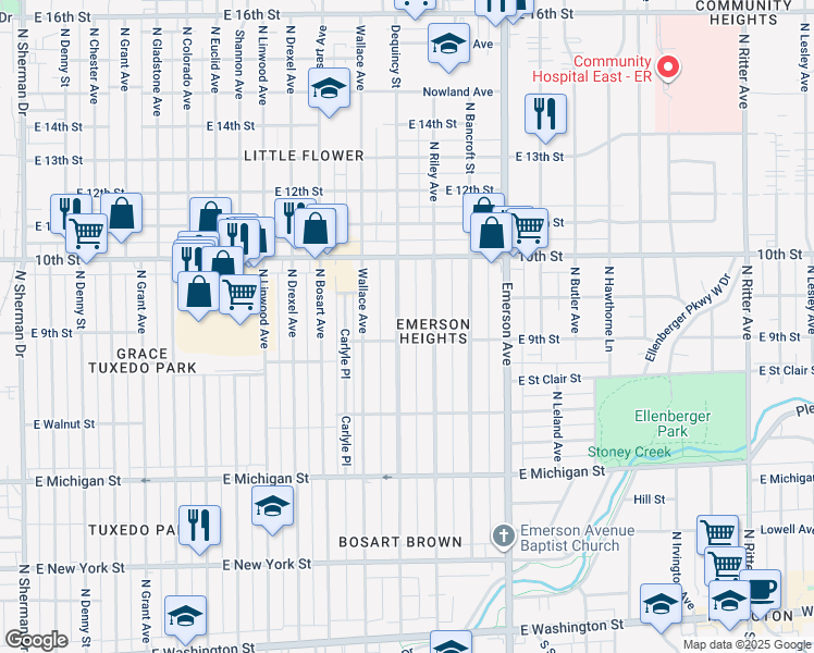 map of restaurants, bars, coffee shops, grocery stores, and more near in Indianapolis