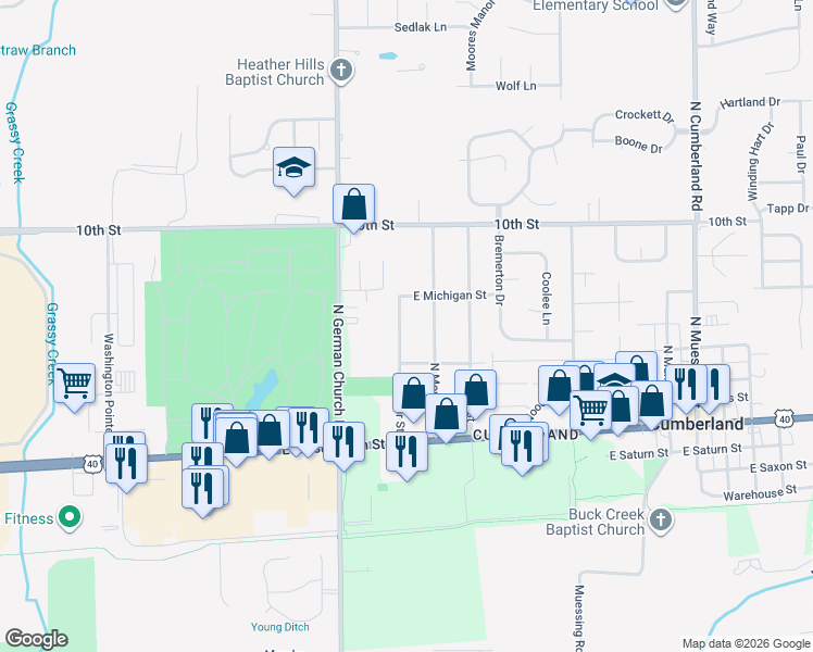map of restaurants, bars, coffee shops, grocery stores, and more near 492 Monroe Street in Indianapolis