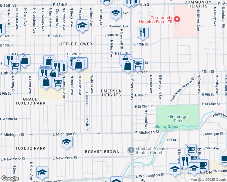 map of restaurants, bars, coffee shops, grocery stores, and more near in Indianapolis