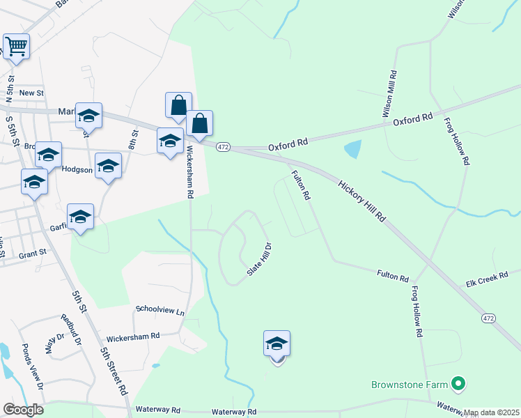 map of restaurants, bars, coffee shops, grocery stores, and more near 728 Slate Hill Drive in Oxford