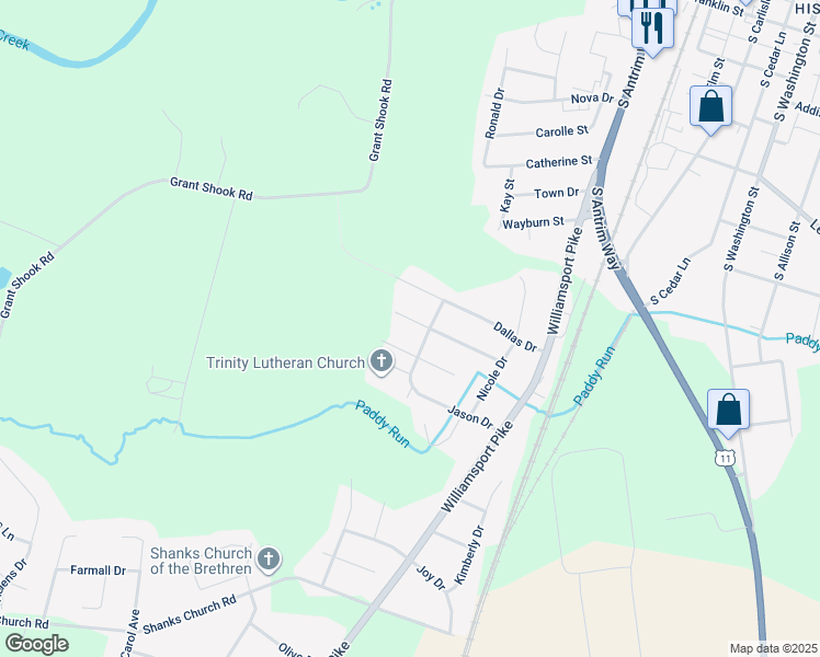 map of restaurants, bars, coffee shops, grocery stores, and more near 1218 Briarbend Way in Greencastle