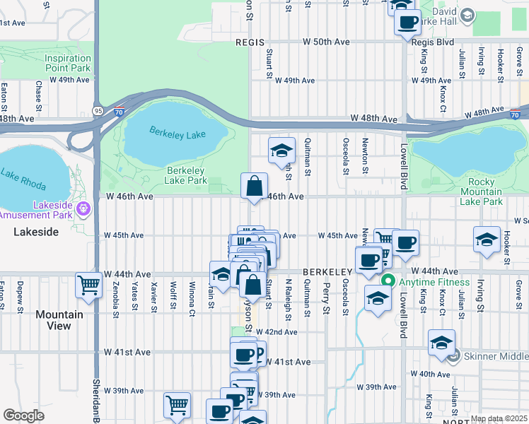 map of restaurants, bars, coffee shops, grocery stores, and more near 4586 Tennyson Street in Denver