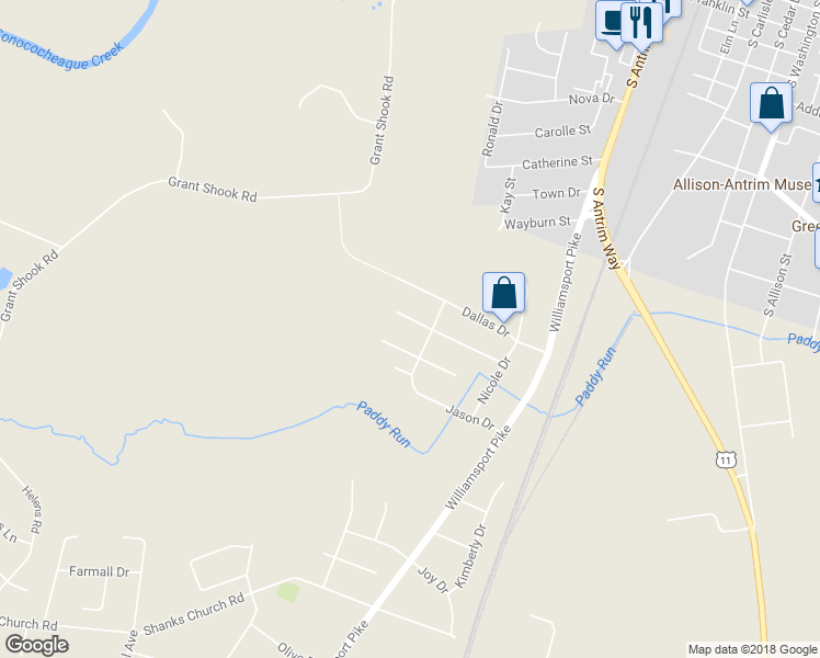 map of restaurants, bars, coffee shops, grocery stores, and more near 1218 Briarbend Way in Greencastle
