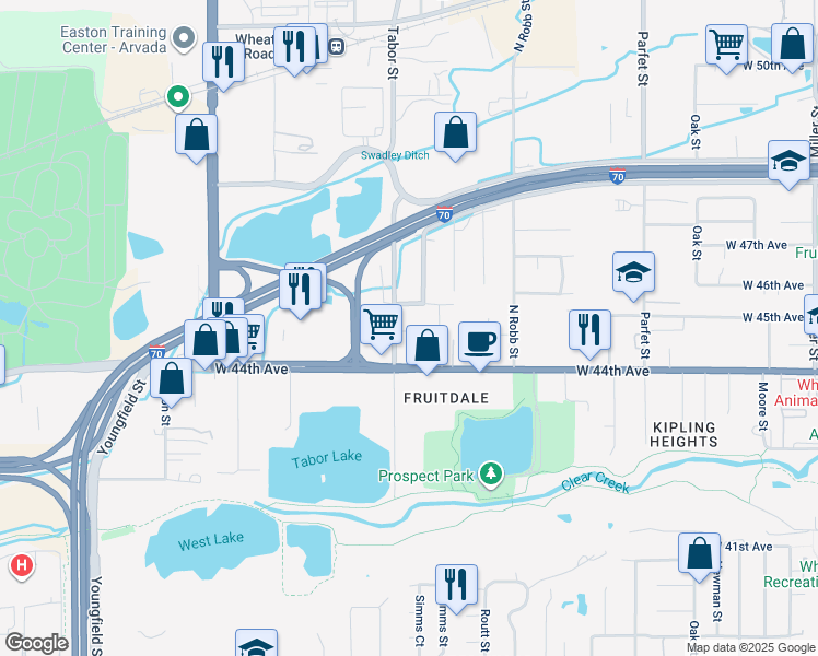 map of restaurants, bars, coffee shops, grocery stores, and more near 11780 West 46th Avenue in Wheat Ridge