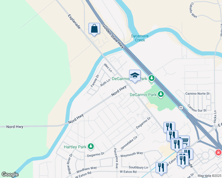 map of restaurants, bars, coffee shops, grocery stores, and more near 4070 Nord Highway in Chico