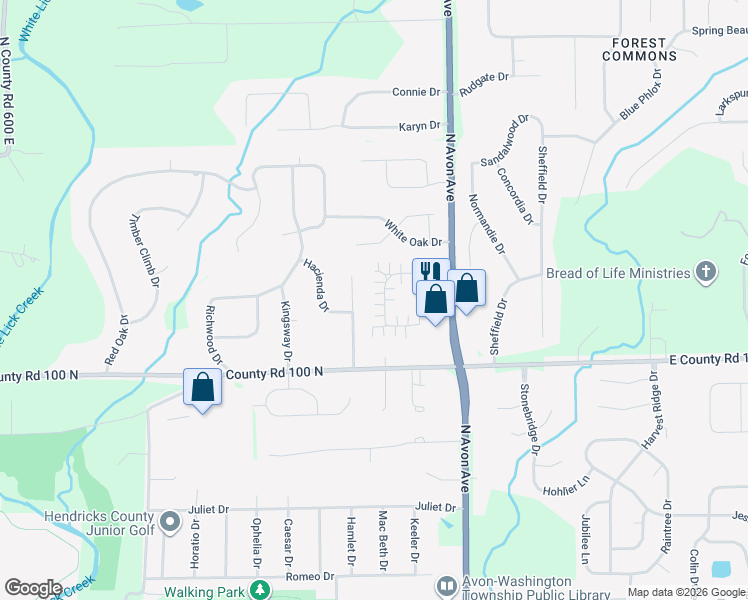 map of restaurants, bars, coffee shops, grocery stores, and more near 6900 Park Square Drive in Avon