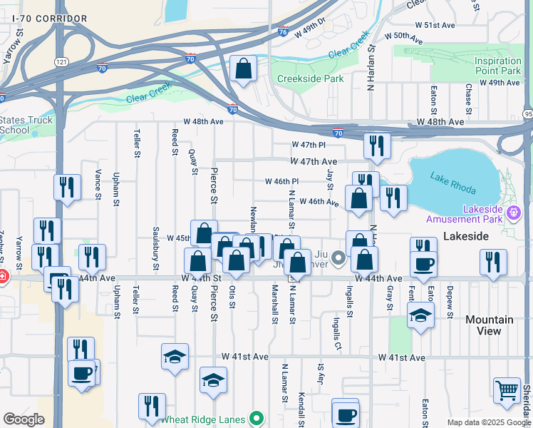 map of restaurants, bars, coffee shops, grocery stores, and more near 6560 West 46th Avenue in Wheat Ridge