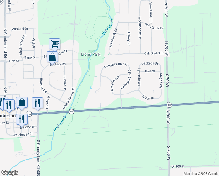 map of restaurants, bars, coffee shops, grocery stores, and more near 135 Yorkshire Boulevard in Cumberland