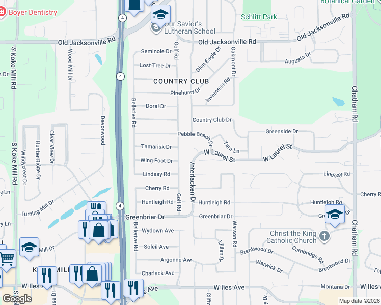 map of restaurants, bars, coffee shops, grocery stores, and more near 166 Golf Road in Springfield