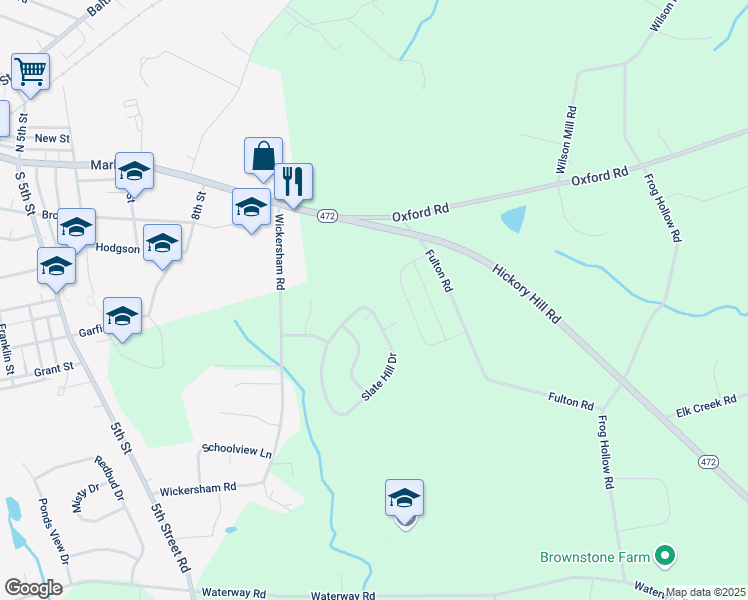 map of restaurants, bars, coffee shops, grocery stores, and more near 728 Slate Hill Dr in Oxford