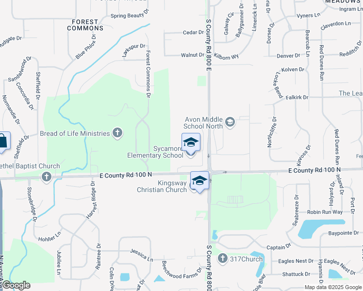 map of restaurants, bars, coffee shops, grocery stores, and more near 7878 East County Road 100 North in Avon