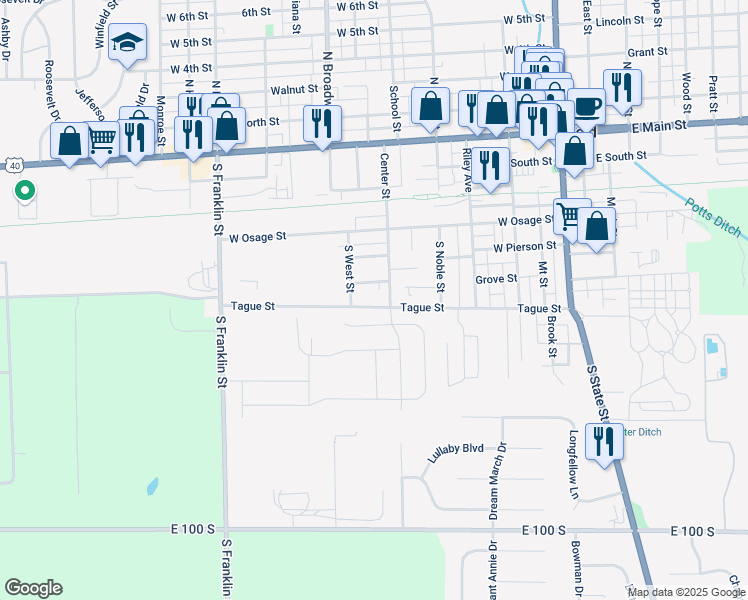 map of restaurants, bars, coffee shops, grocery stores, and more near 514 Tague Street in Greenfield
