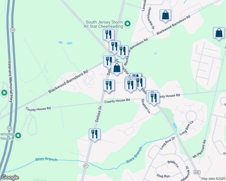 map of restaurants, bars, coffee shops, grocery stores, and more near 150 Delsea Drive in Washington Township
