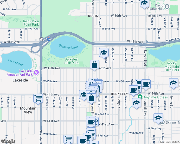 map of restaurants, bars, coffee shops, grocery stores, and more near 4596 Utica Street in Denver