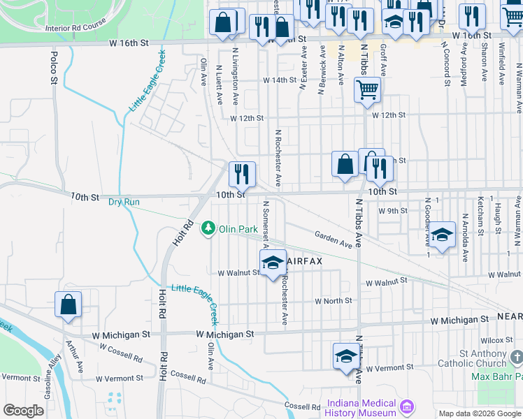 map of restaurants, bars, coffee shops, grocery stores, and more near 967 North Somerset Avenue in Indianapolis