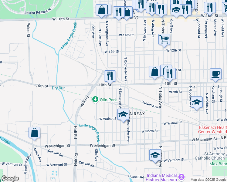 map of restaurants, bars, coffee shops, grocery stores, and more near 949 North Livingston Avenue in Indianapolis