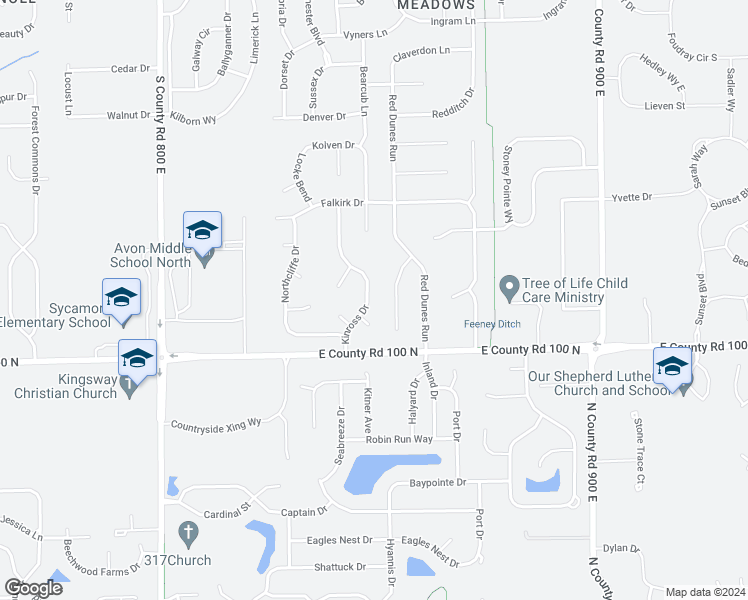 map of restaurants, bars, coffee shops, grocery stores, and more near 1123 Kinross Drive in Avon