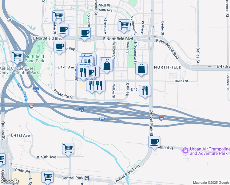 map of restaurants, bars, coffee shops, grocery stores, and more near 4550 Willow Street in Denver