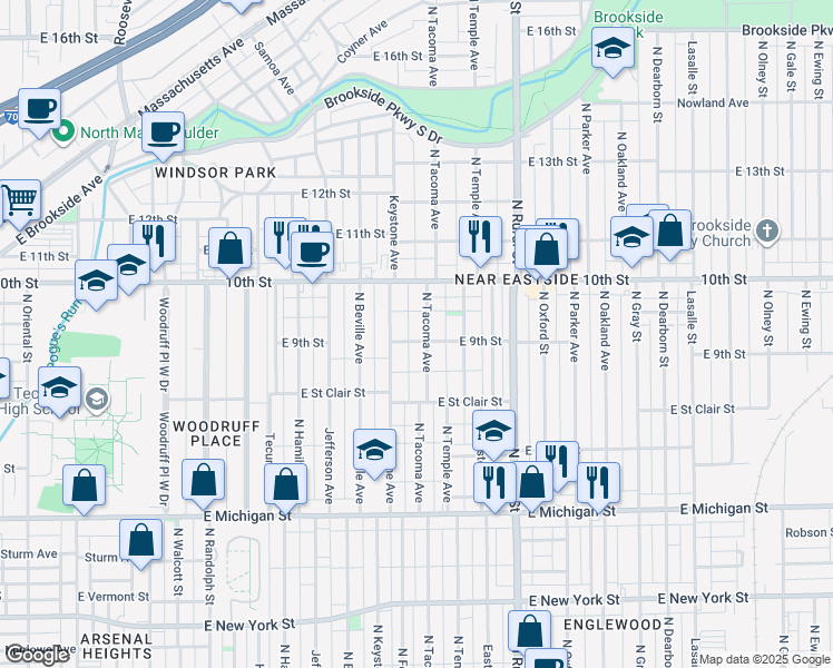 map of restaurants, bars, coffee shops, grocery stores, and more near 915 Keystone Avenue in Indianapolis
