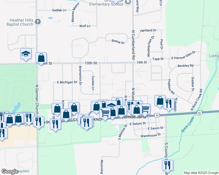 map of restaurants, bars, coffee shops, grocery stores, and more near 11514 Dunshire Drive in Indianapolis
