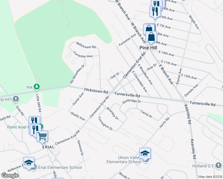 map of restaurants, bars, coffee shops, grocery stores, and more near 4 West Grove Street in Pine Hill