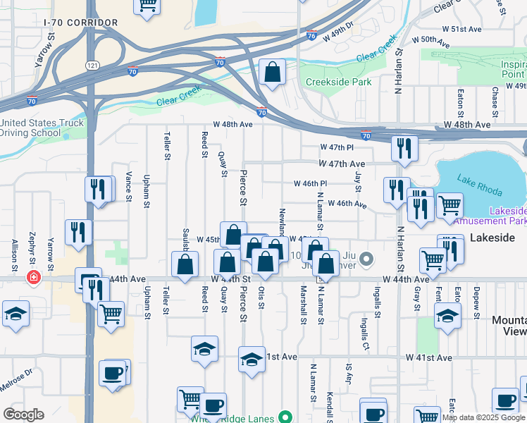 map of restaurants, bars, coffee shops, grocery stores, and more near 6625 West 45th Place in Wheat Ridge