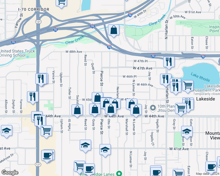 map of restaurants, bars, coffee shops, grocery stores, and more near 6625 West 45th Place in Wheat Ridge