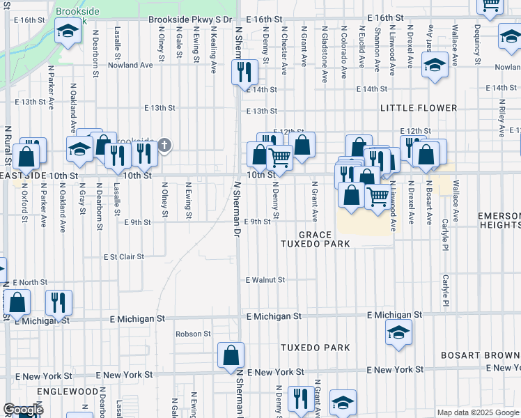 map of restaurants, bars, coffee shops, grocery stores, and more near 928 North Bradley Avenue in Indianapolis